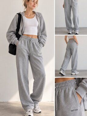 Aritzia TNA Cozy Fleece Wide-Leg Sweatpants | Heather Gray